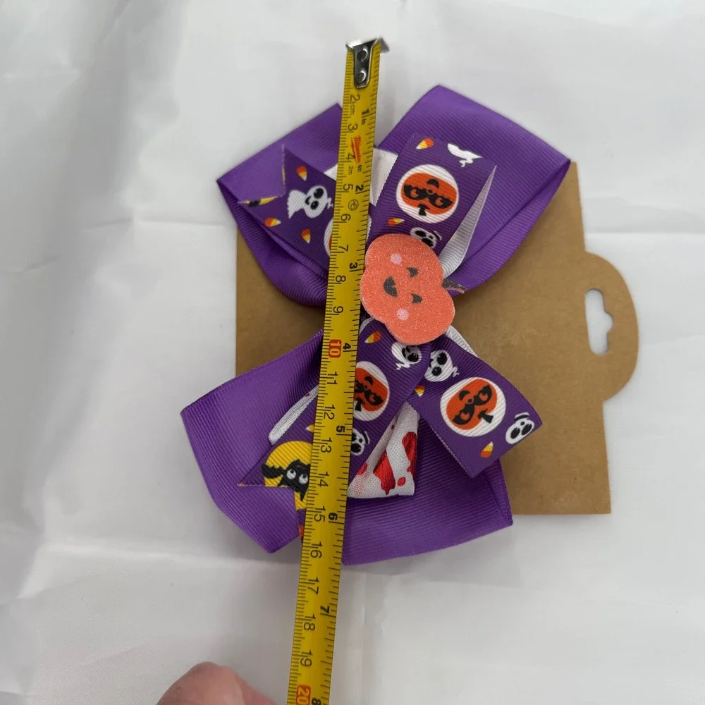Halloween‎ Hair Bow Purple Grosgrain Ribbon Pumpkin Ghost Bat Hair Clip